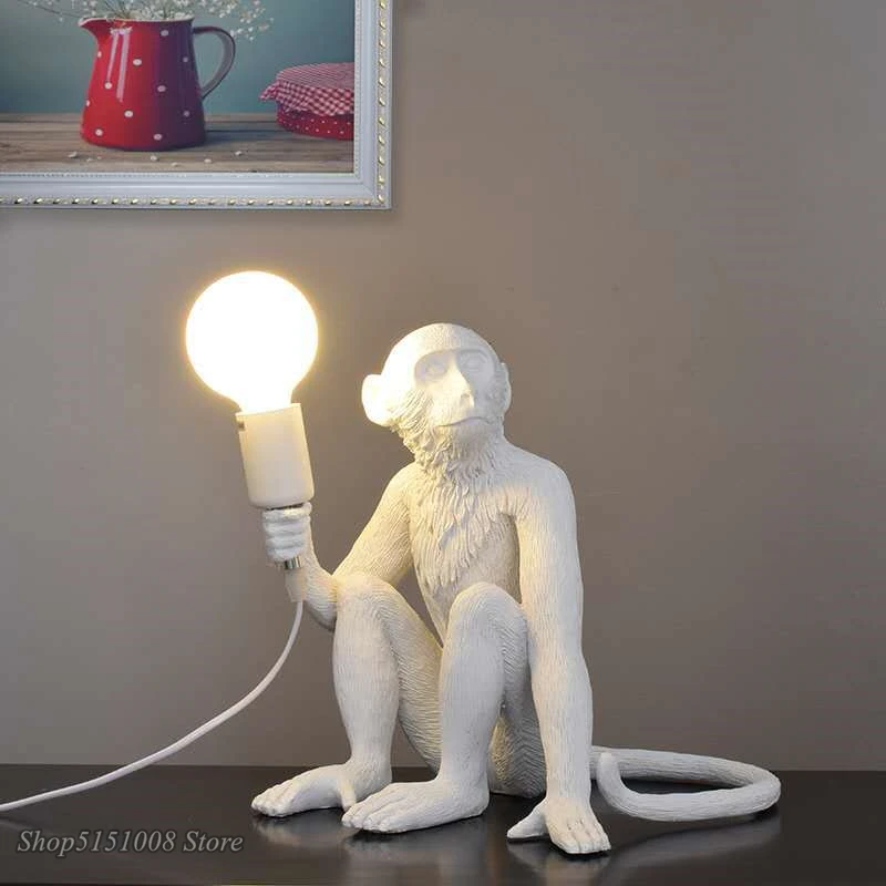 Дешево Современный подвесной светильник S из смолы, золотой, черный, обезьяна, подвесной светильник в стиле лофт, пеньковая веревка, Светильники дл...