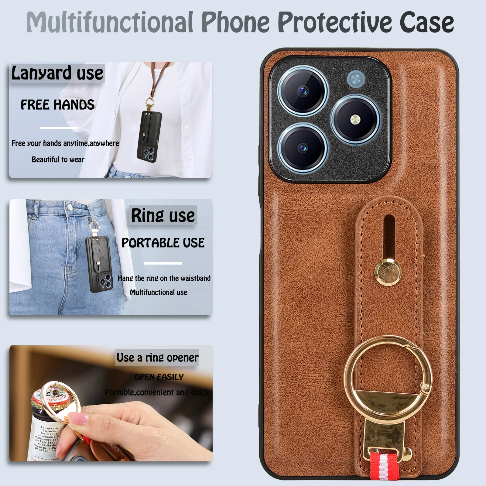 Для Realme C63 C 63 Новый противоударный деловой кожаный чехол для ремешка телефона C61 61