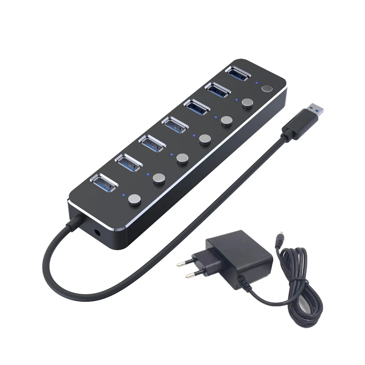 

USB 3.0 Power Adapter 7 Ports Aluminum Alloy Splitter Hub USB Hub 3.0 USB Multi Extender Switch 1.2M Cable Hub EU Plug B