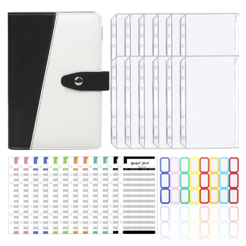 

A6 Binder PU Leather Budget Planner Refillable 6 Round Rings Binder Cover Notebook Folder With Envelopes