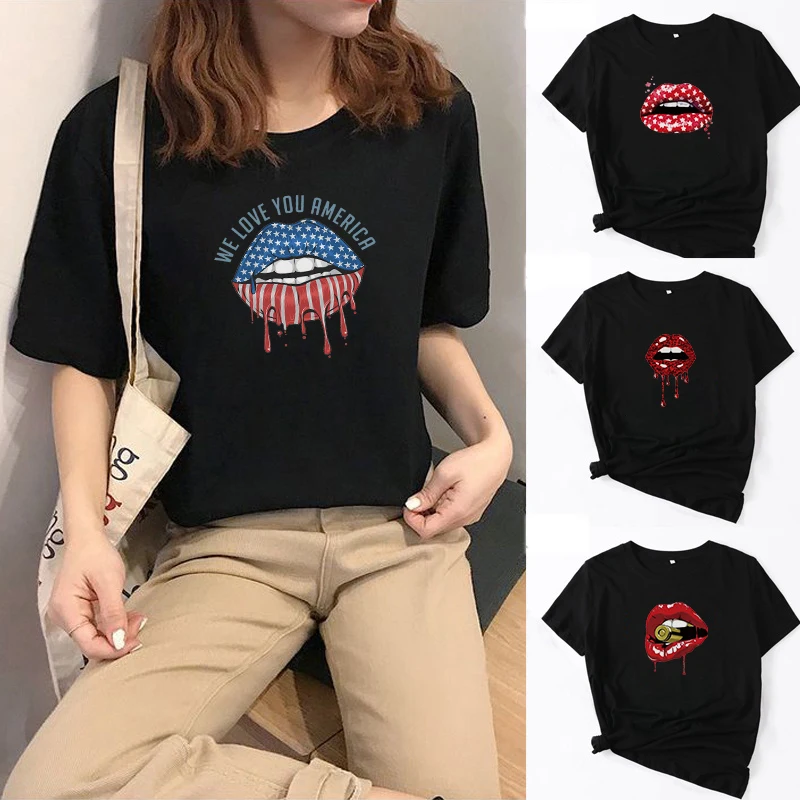 

Women's T-shirt Oversized Top T-shirt Short Sleeve Sexy Lips Top Short Sleeve T-shirts Woman 2022 Women-clothing Crop Sleeves
