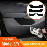 leather car door anti kick pad stickers decal protection film for tesla 2021 2022 model 3 y carbon trim protector accessories