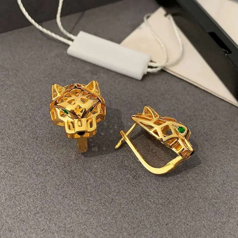 

French Openwork Metal Earrings Leopard Unusual Accessories Luxury Jewelry