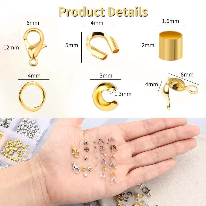 Brass Crimp Beads Tips Knot Covers Kit  Crimp Beads Covers Kit with Bead Crimping Pliers Tool for for Jewelry Making Supplies
