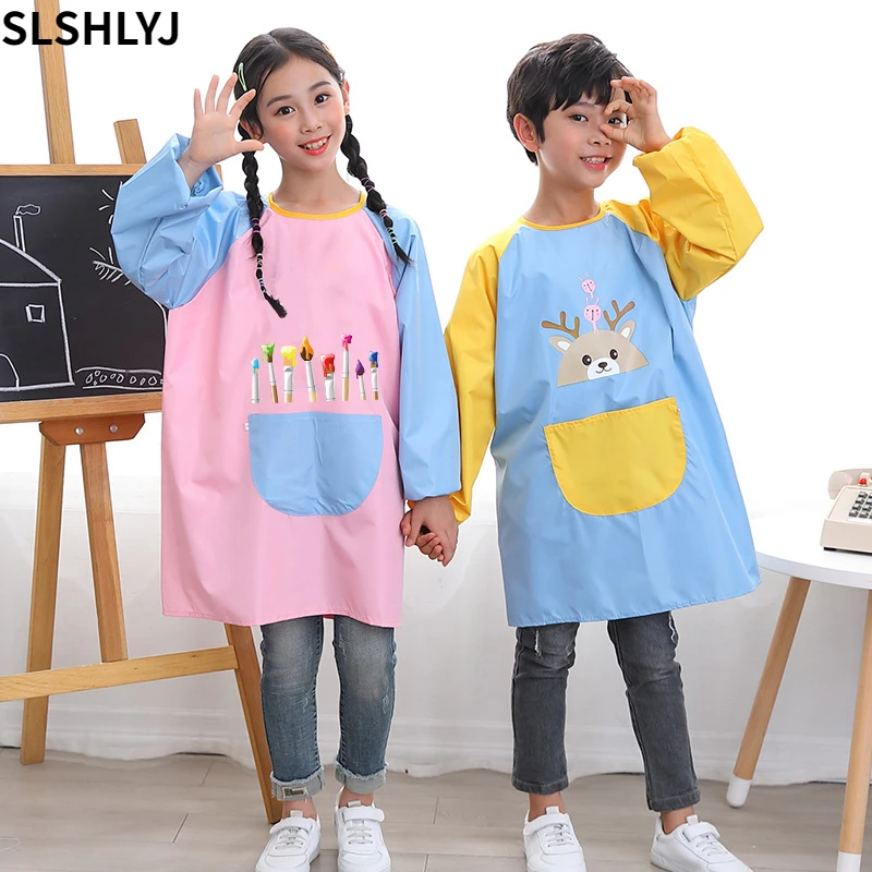 

Children's Waterproof Apron Painting Clothes Long Sleeve Smock Anti-dressing for Kindergarten Dining Painting Art Kids Apron