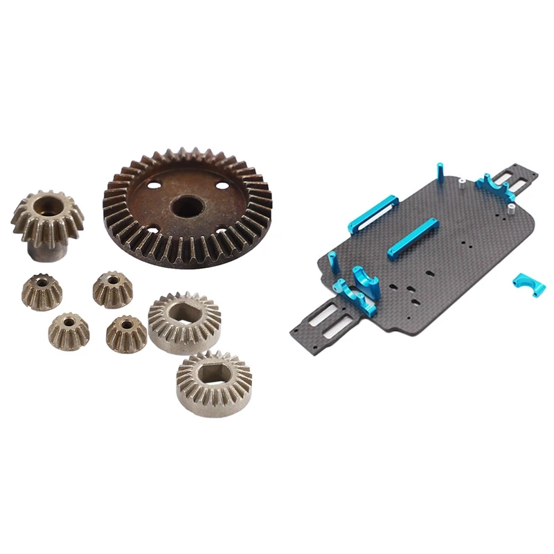 

NEW-2 Set RC Car Part: 1 Set Carbon Fiber Chassis Low Body Shell & 1 Set Upgrade Metal Differential Gear