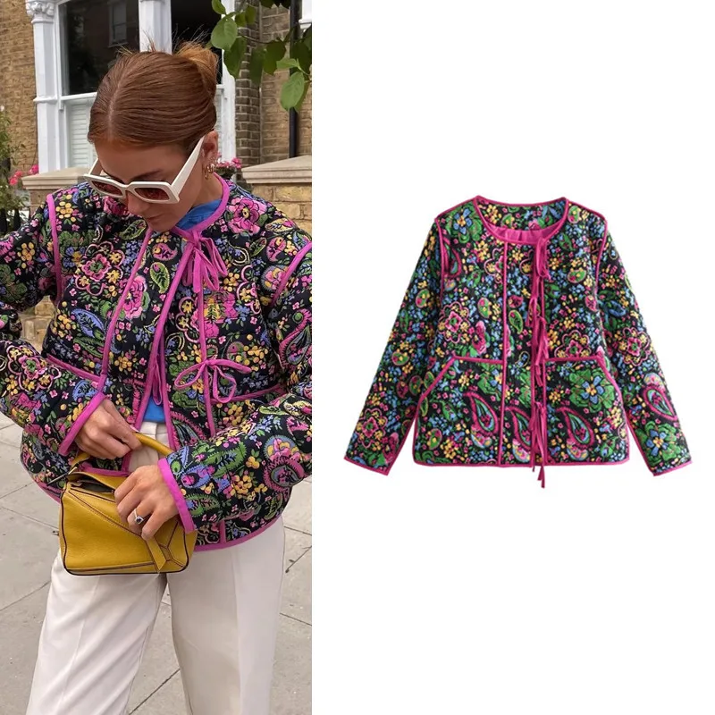 

Женская хлопковая стеганая куртка с длинным рукавом, на шнуровке