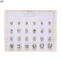 12 pairsset crystal simulated pearl earrings set women jewelry accessories piercing ball stud earring kit bijouteria brincos