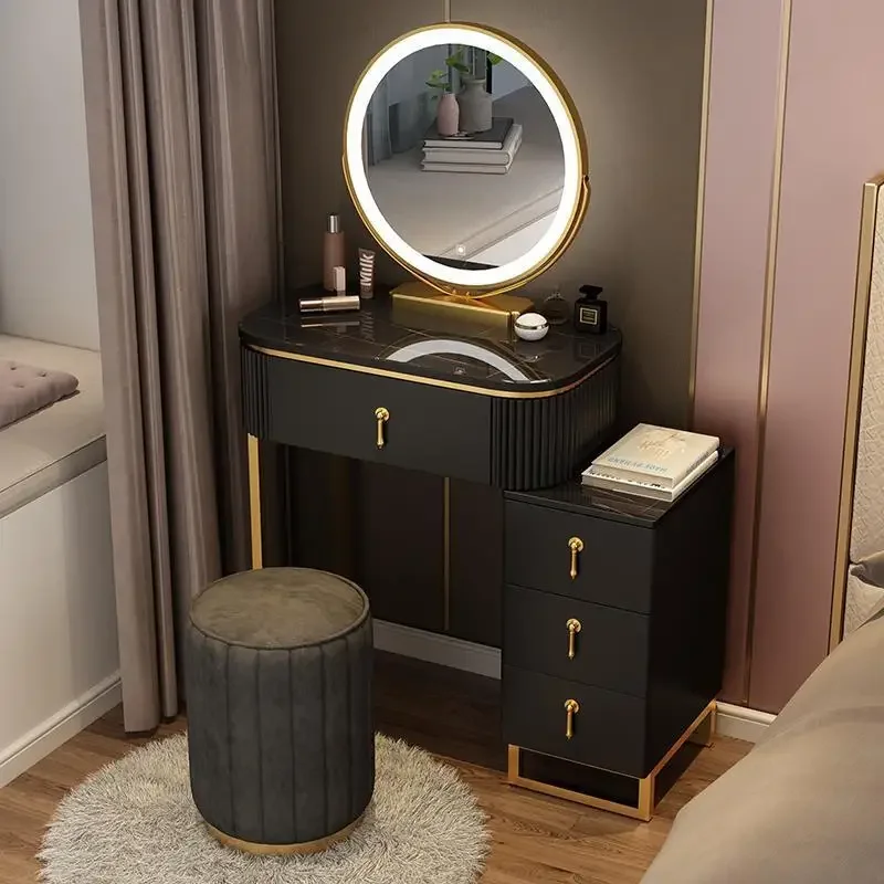 

Luxury Drawers Dressing Table Container Accessory Mirror Makeup Light Dresser Table Storage Desk Small Vestidores Home Furniture