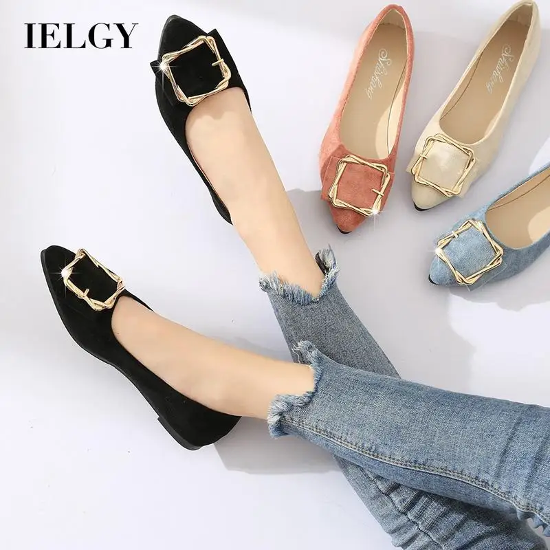 

IELGY pointed toe pump square buckle soft sole work flats