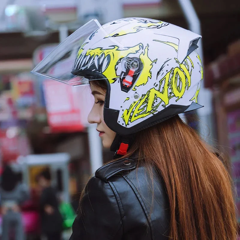 Мотоциклетный шлем полулицевой из АБС-пластика с двойными линзами для женщин и
