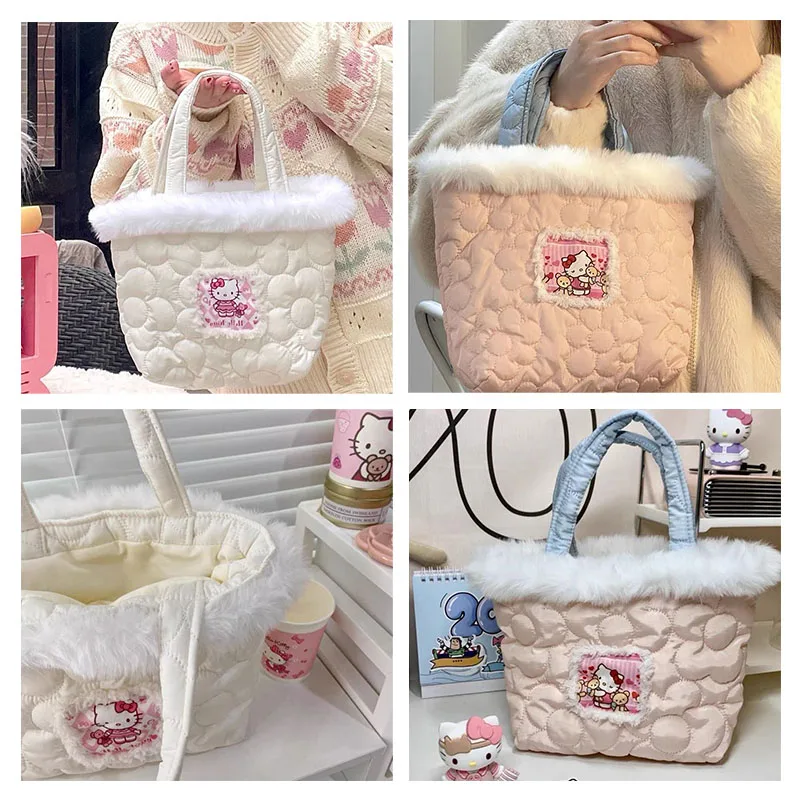 

Kawaii Sanrio, Hello Kitty, плюшевая сумка, сумка на плечо для девочек, мультяшная вышивка, вместительная сумка для хранения, студенческий Рождественский подарок