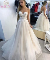 simple cheap wedding dresses 2022 a line lace appliques tulle strapless sweetheart long sweep train bride gowns women bridal