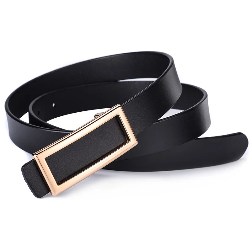 New Hot Selling Women's Genuine Leather Smooth Alloy Buckle Belt Cowhide Belts Personality Rectangular Casual All-in-one Waist