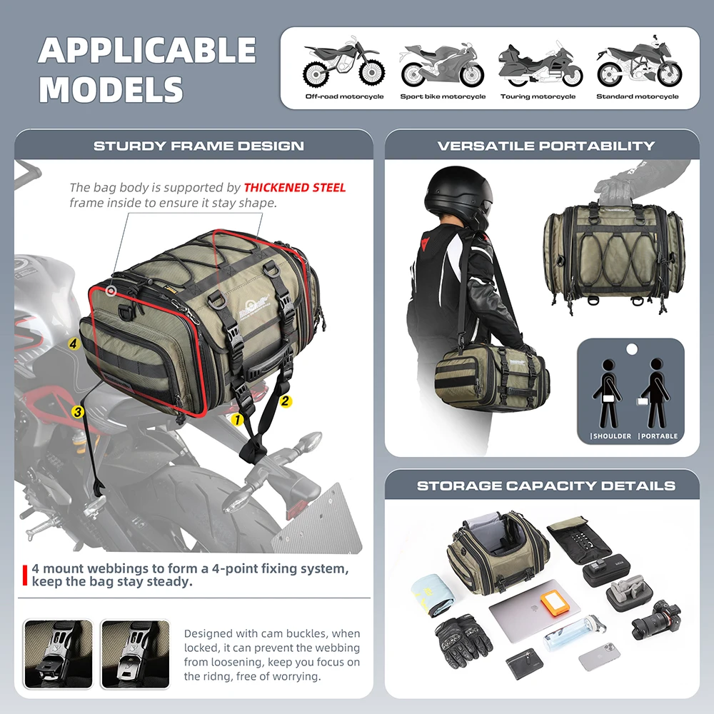 Мотоциклетная сумка Rhinowalk 19-26 л водонепроницаемая мотоциклетная дорожная