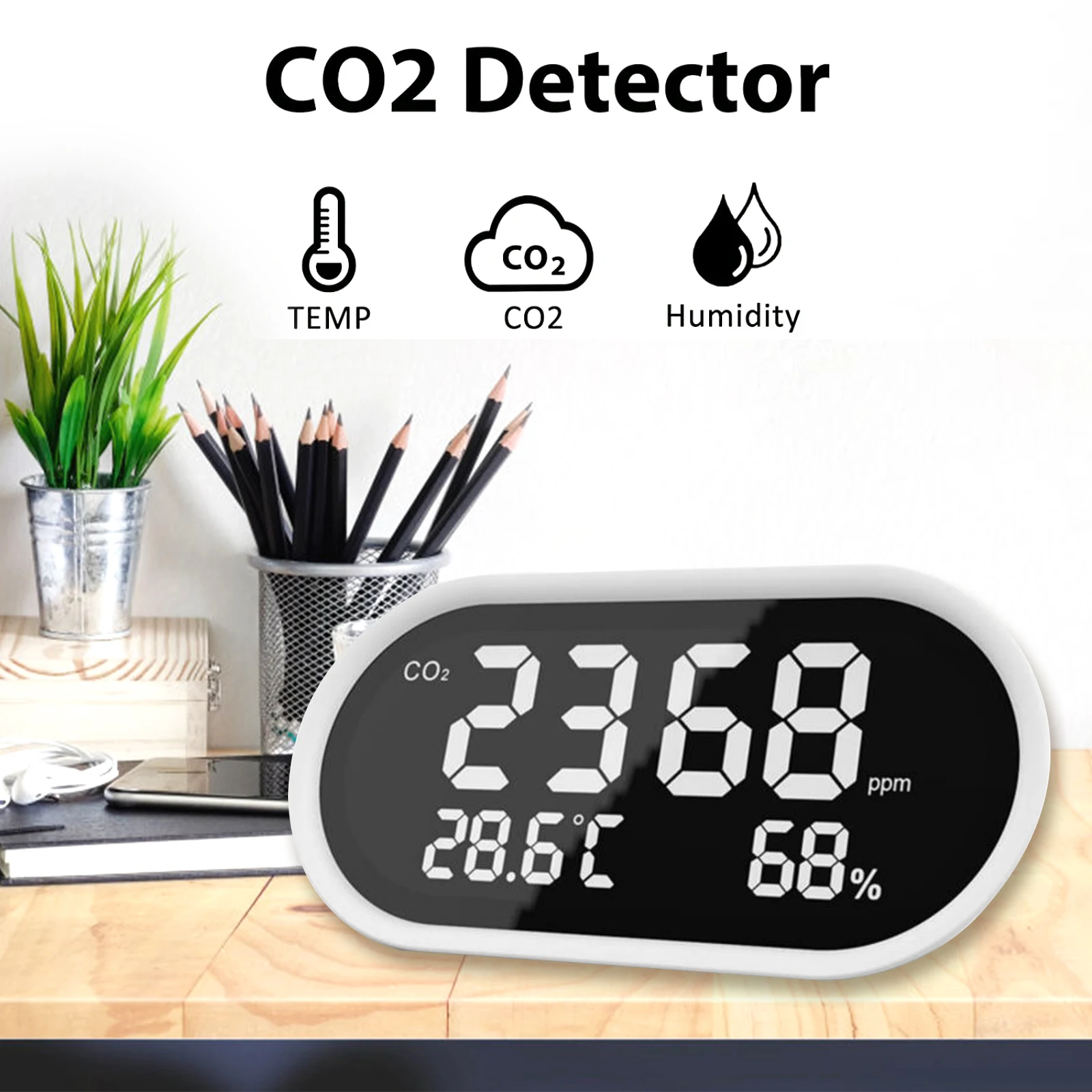 CO2 Meter Air Detector Gas Quality Monitor CO2 Carbon Dioxide Detector Household Temperature/Hygrometer Detection Tester