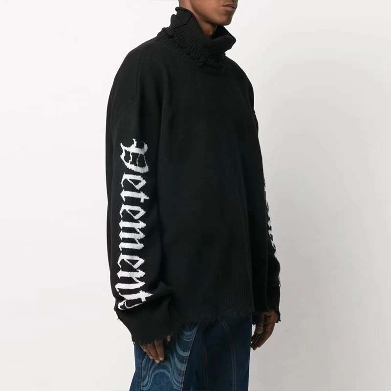 

VTM Turtleneck Vetements Gothic Logo Sweater Men Women Woven White Letter Mark VTM Sweatshirts y2k