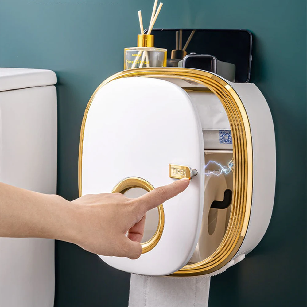 

Punch Free Toilet Paper Holder Waterproof Tissue Storage Bin Bathroom Tissue Shelf Wall Mounted Kitchen Bathroom Storage Rack
