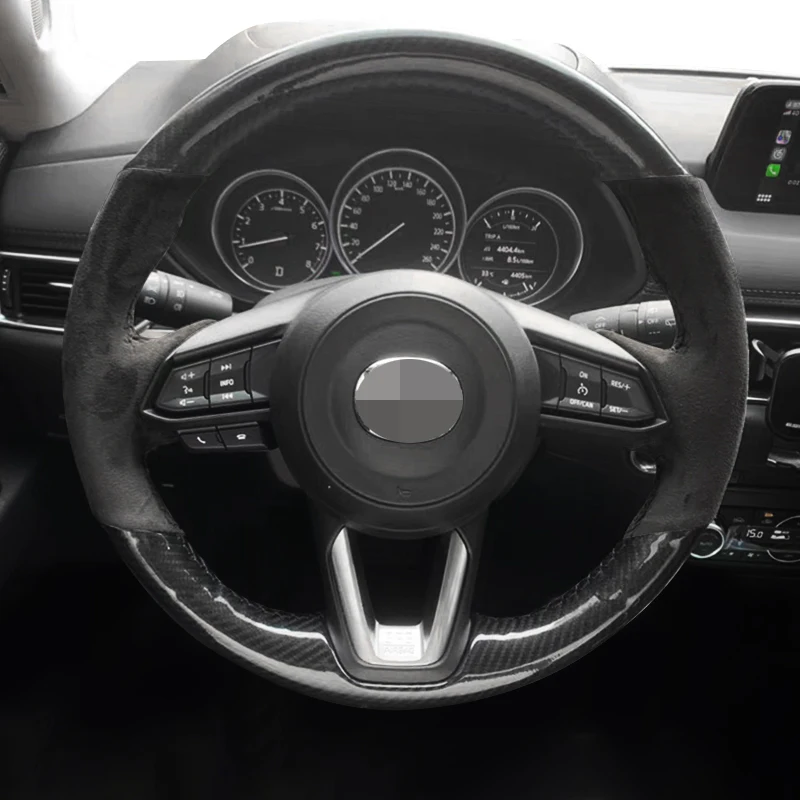 

For Mazda CX-3 CX3 CX-5 CX5 2017 2018 DIY Hand-stitched Black carbon fiber Suede Car Steering Wheel Cover