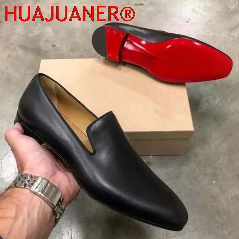 

Лоферы мужские с красной подошвой, однотонные модные деловые повседневные туфли из искусственной кожи, универсальные простые легкие классические туфли для вечеринок