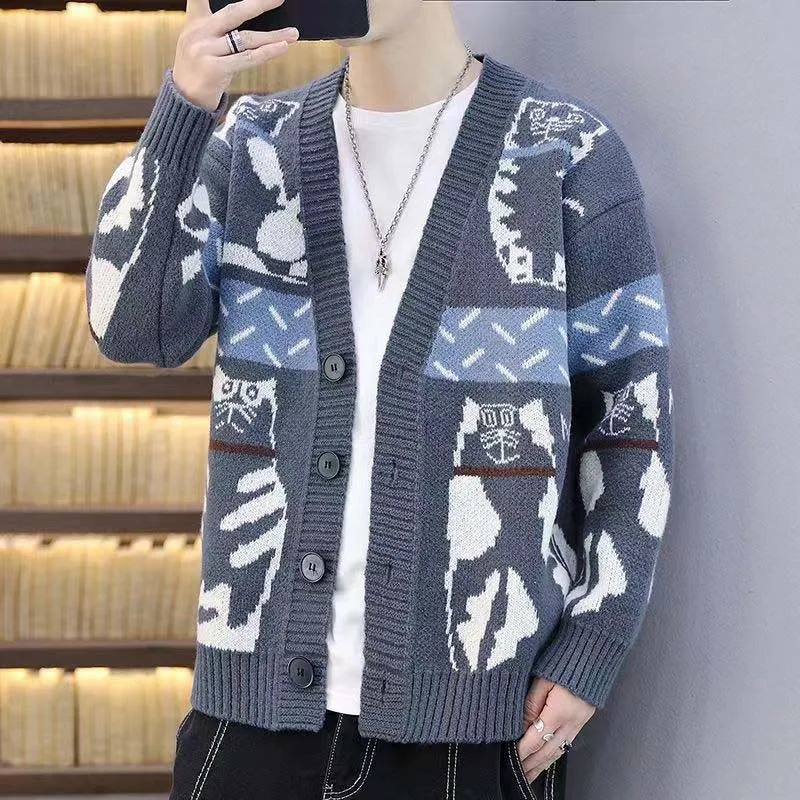 Outerwear Men's Autumn And Winter New Loose Fashion Versatile Knitted Cardigan Jacket Korean Fashion Ins Thermal Sweater