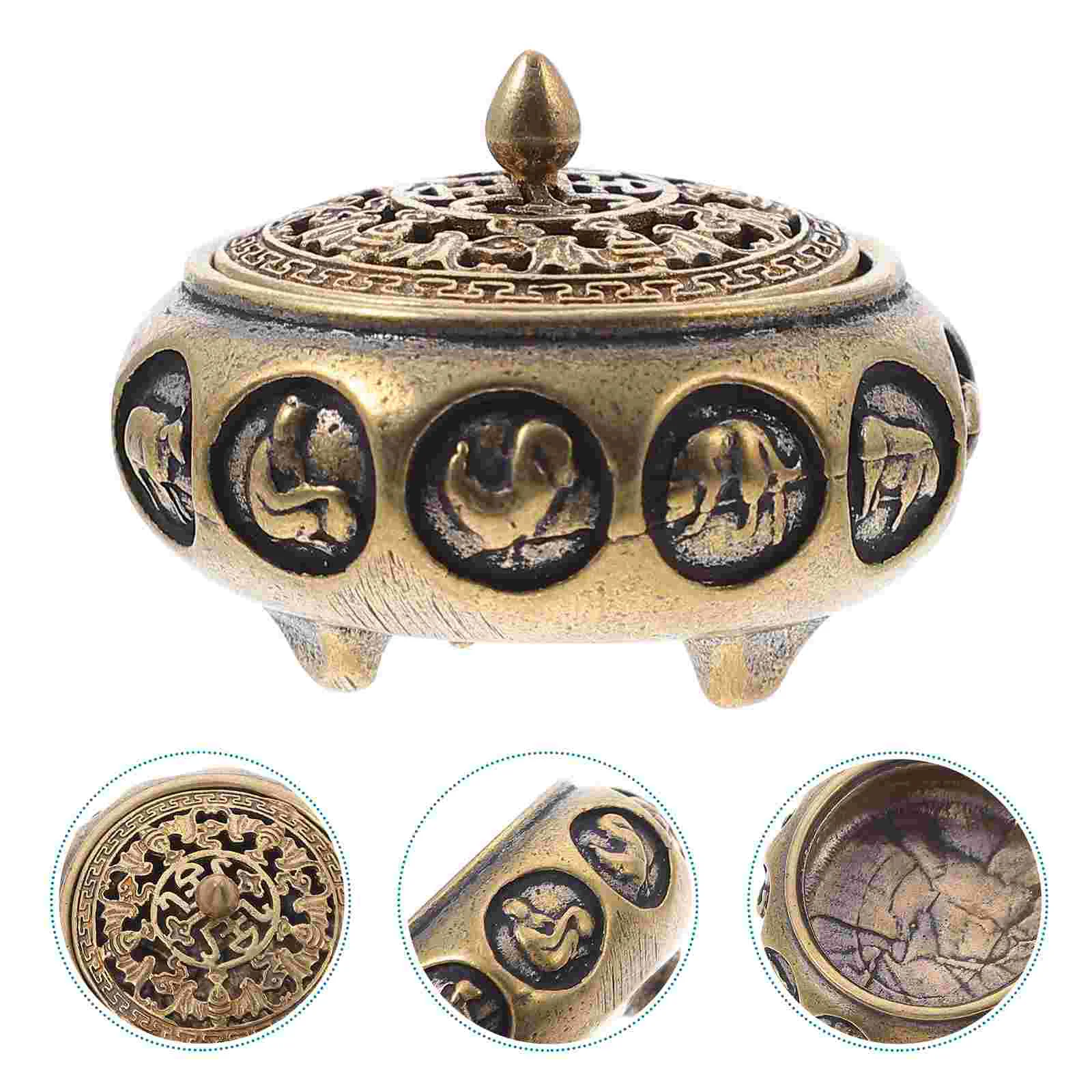 

Burner Chinese Censer Metal Holder Ash Tray Container Aromatherapy Ornamentvintage Furnace Handicraft