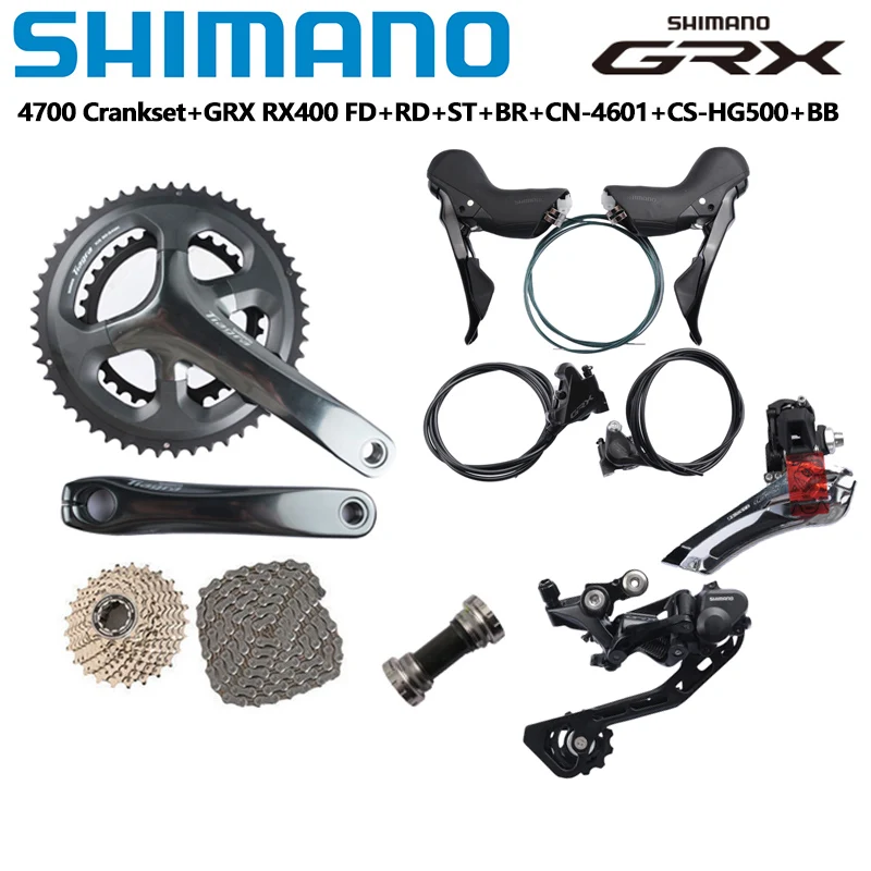 Shimano 4700 GRX RX400 2x10s Speed Groupset RX400 Hydraulic Disc Brake Front Rear Derailleur HG500 Cassette 11-34T Road Bike Set