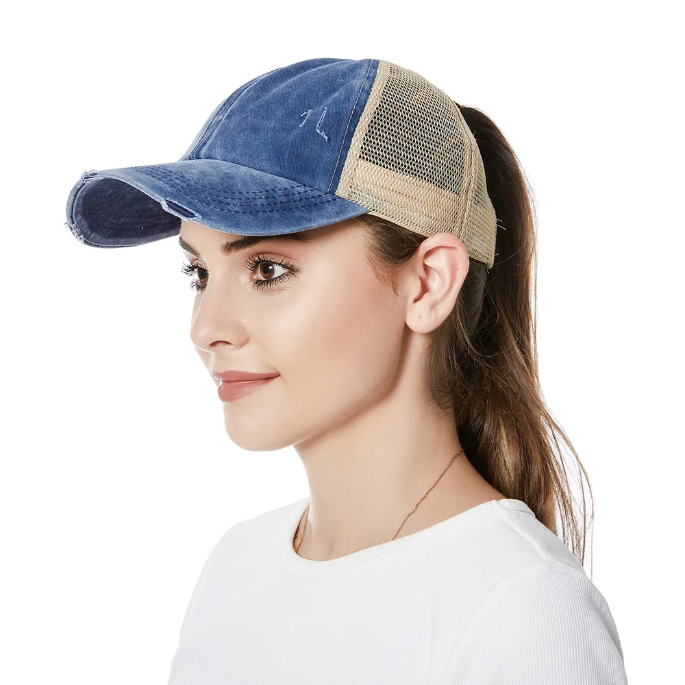 

Trendy Distressed Visor Hat Women Golf Sun Hat Baseball Cap Adjustable Tennis Cap Sports Cap Ponytail Hat Sportswear Accessories