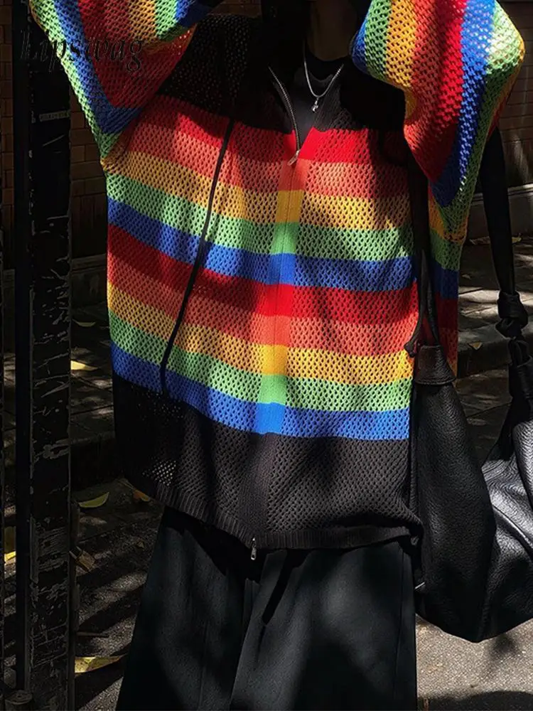 Уличная одежда ажурная сетчатая вязаная куртка с капюшоном мужские модные