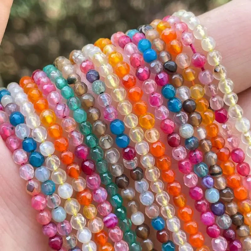 

3mm Round Faceted Aagtes Tiny Small Natural Stone Seed Spacer Bead for DIY Accessorie Charm Bracelet Necklace Jewelry Making 15"