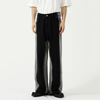 korean fashion loose straight tie dye casual denim pants man streetwear hip hop wide leg jeans trousers men jean pant