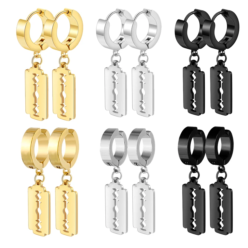 

1Pair Punk Gothic Stainless Steel Stud Earring Creative Blade Pendant punk rock razor blade earrings Gothic Hip- Ear Jewelry