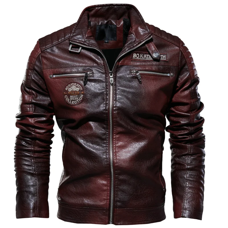 

Biker Men's Men's Collar Windproof Fit Casual Fleece Men's Leather Stand Jacket Jacket Fleece Jacket Winter Leather Slim