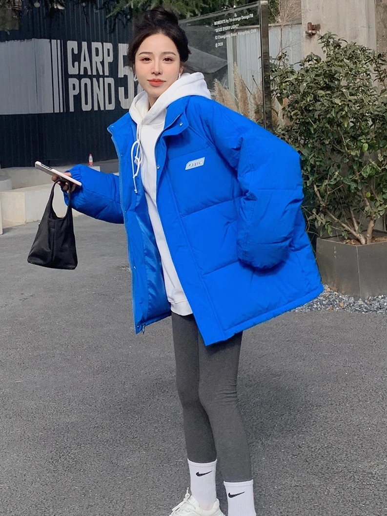 

2023 Winter Down Cotton Coat Women Solid Loose Padded Jacket Puffer Parkas Casual Female Black Zipper Thickening Warm Outwear