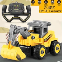 2 4g rc engineering excavator bulldozer children puzzle diy disassembly and assembly remote control toys kids gifts