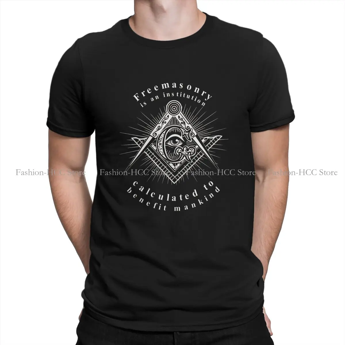 

Design Hipster Polyester TShirts Freemason Gold Square Compass Male Graphic Streetwear T Shirt Round Neck