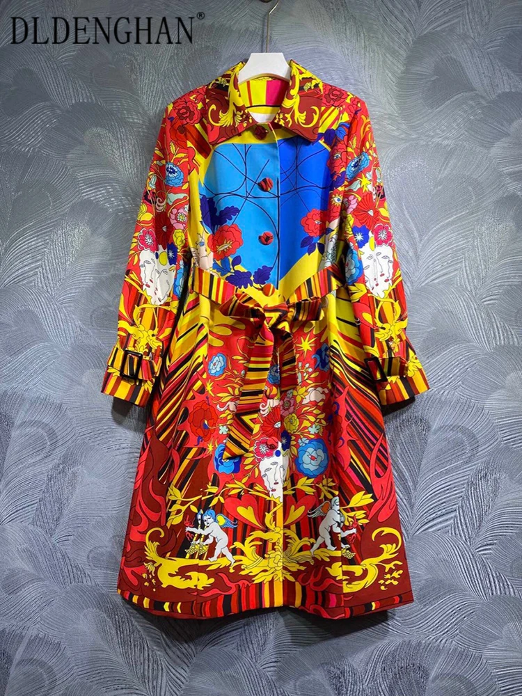 

Тренчкот DLDENGHAN женский с отложным воротником, модная однобортная верхняя одежда с винтажным принтом и карманами, с длинным рукавом, на раннюю осень