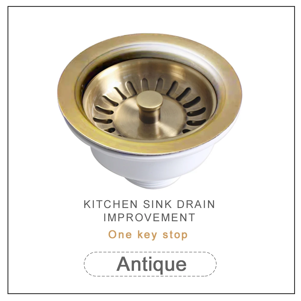 

Слив для кухонной раковины 114 мм, фотофильтр для корзины, золотой античный 304SS, прочный кухонный набор для мусора, сменная раковина