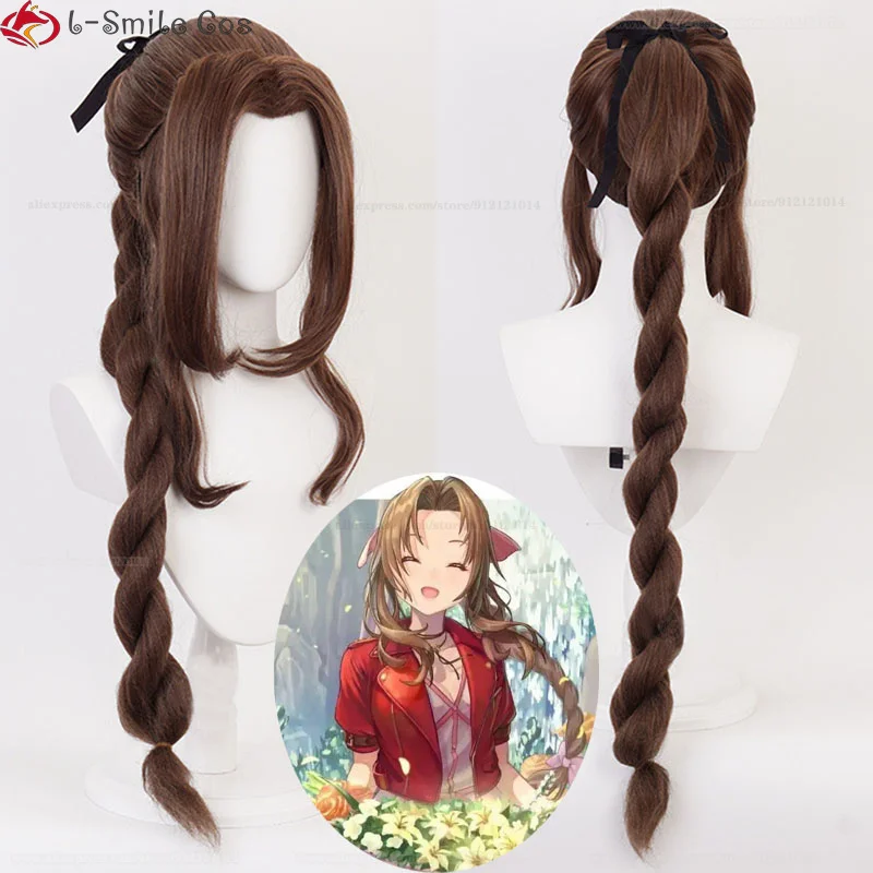 

Game Final Fantasy VII FFVII Aerith Gainsborough Cosplay Wig Long Brown Heat Resistant Synthetic Halloween Party Wigs + Wig Cap