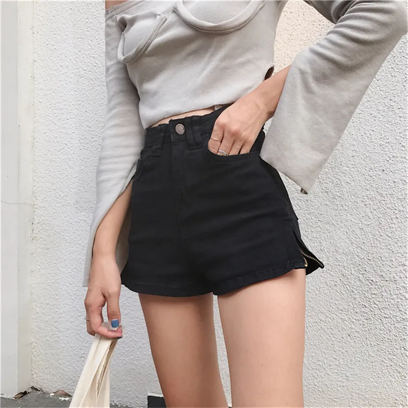 Retro Side Zippe Skinny Denim Shorts Summer Women High Waist Slim Elastic Hot Shorts Sexy Fashion Jeans Casual All-match Shorts