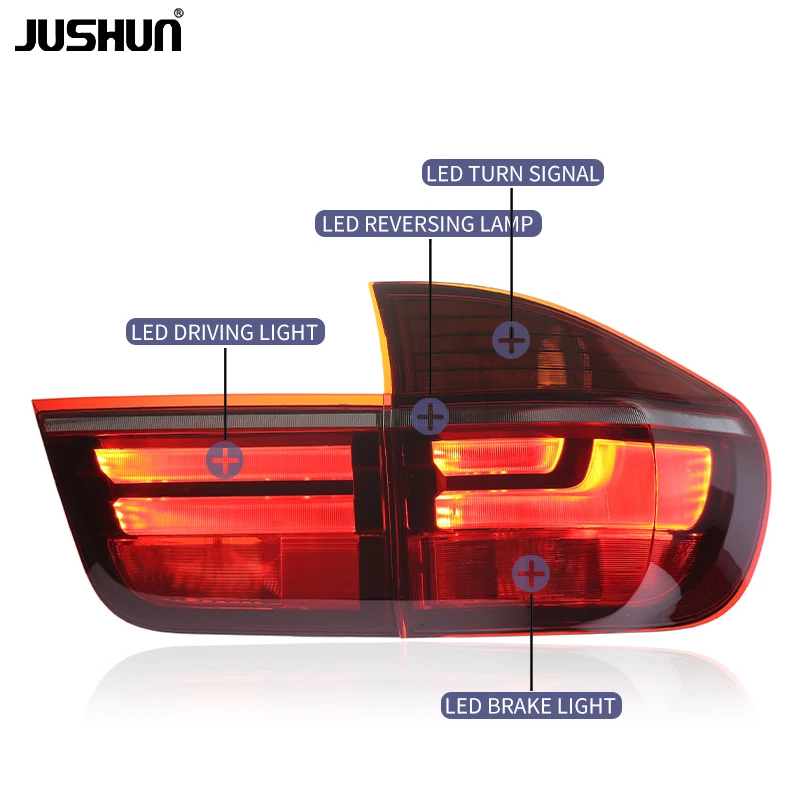 Новинка! Задний фонарь JUSHUN LED для BMW X5 E70 2007-2013, модель 2026 года, из ABS-пластика, с красными прозрачными линзами, аксессуар для модернизации. (art.: 3920d86c0e190) - 3920d86c0e190