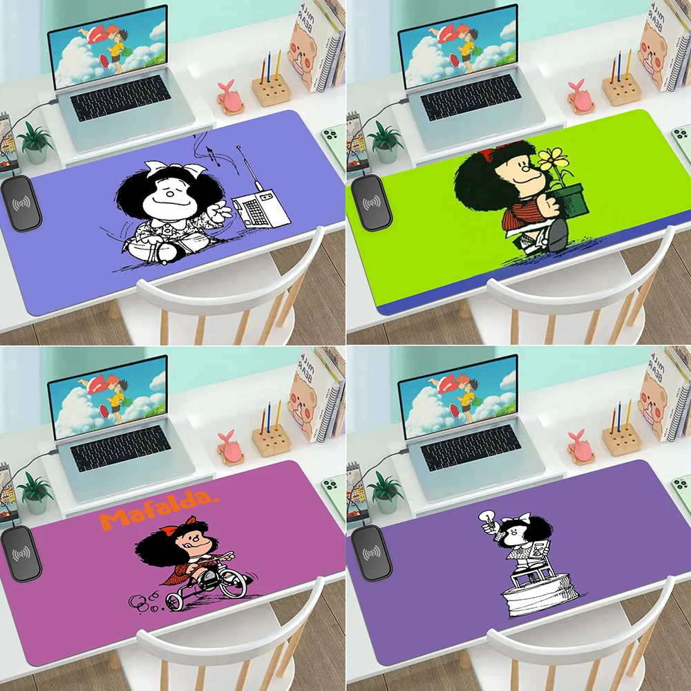 

Игровой компьютер беспроводной зарядный коврик для мыши Mafalda, компьютерный коврик для мыши, рабочий стол, Varmilo, клавиатура, анимационный ков...