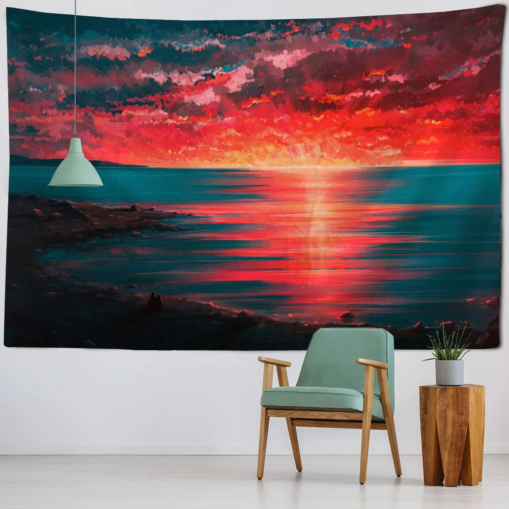 

Tapestry Sunset Landscape Printed Wall Hanging Hippie Aesthetic Room Decor Hand Painted Landscape Home Art Wall Decor Blankets