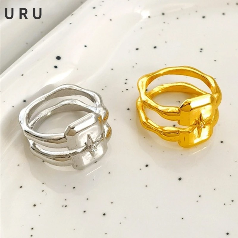 

Trendy Jewelry Finger Rings Popular Style High Quality Brass Metal Thick Plated Gold Color Women Rings Party Gifts