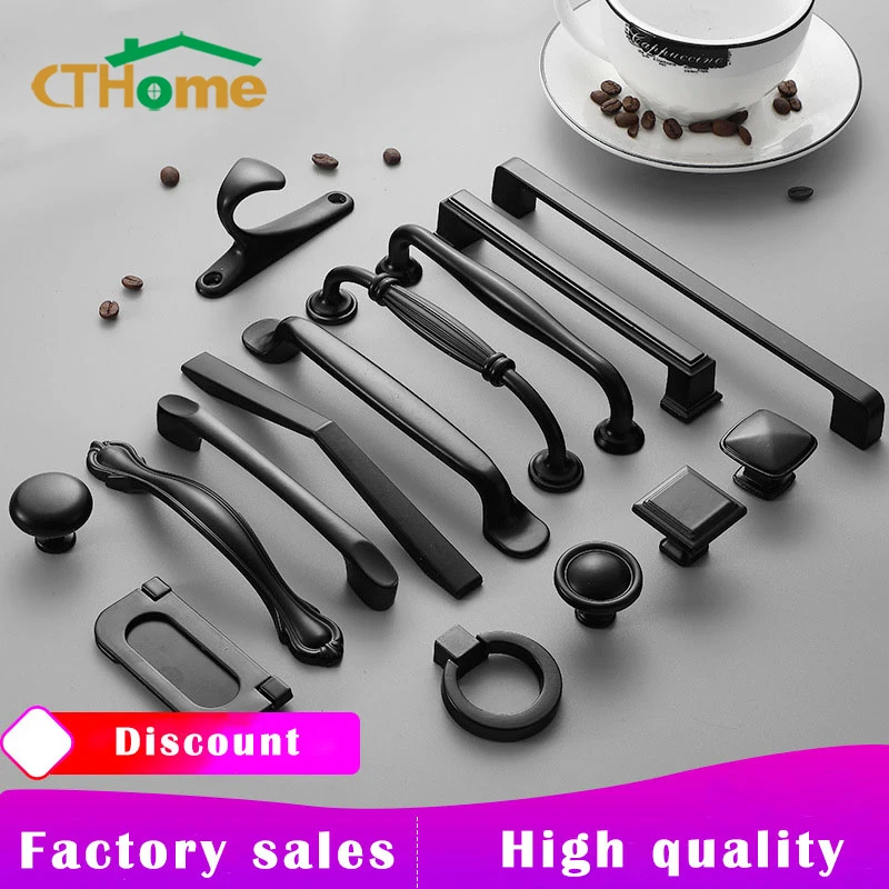 

Nordic Cabinet Handles Black Aluminum Alloy Kitchen Cupboard Pulls and Wardrobe Drawer Knobs Furniture Hardware Door Handle