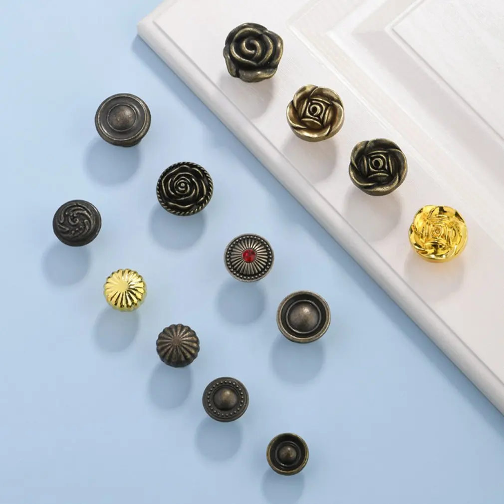 

6pc Vintage Antique Brass Cabinet Handles Single Bronze Handles Drawer Knobs Wardrobe Door Pullers Wooden Box Dresser Pull Knobs
