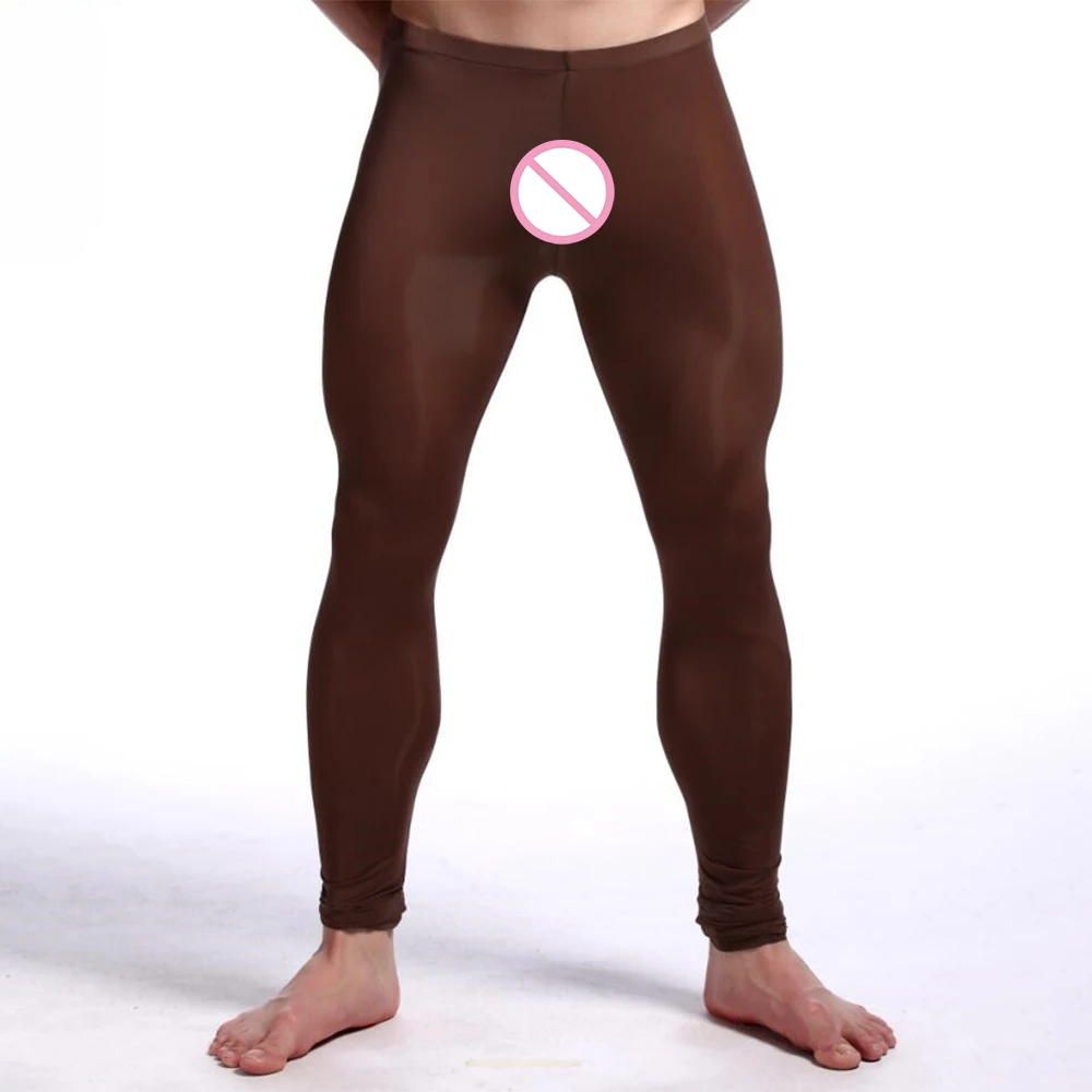 

Мужские пикантные прозрачные длинные штаны, нижнее белье, обтягивающие леггинсы, шелковистые обтягивающие Термолеггинсы для йоги, эластичные мужские брюки из ледяного шелка