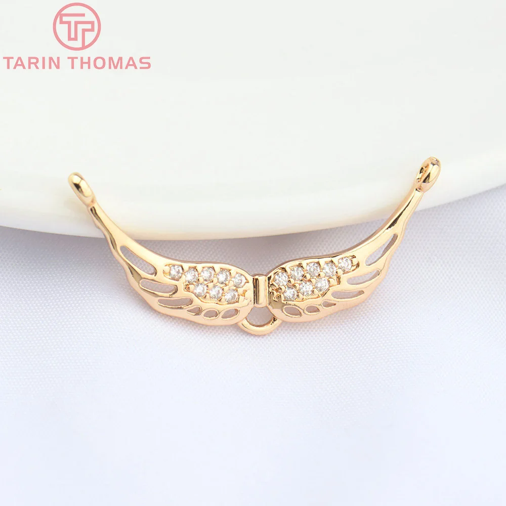 

(4689) 10PCS 30.5x14MM 24K Champagne Gold Color Brass with Zircon Wings Pendants High Quality Jewelry Making Findings Wholesale