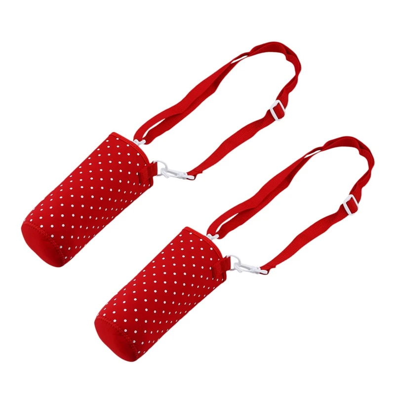 

2X 500ML Water Bottle Waterproof Pouch Shoulder Strap Cover Red