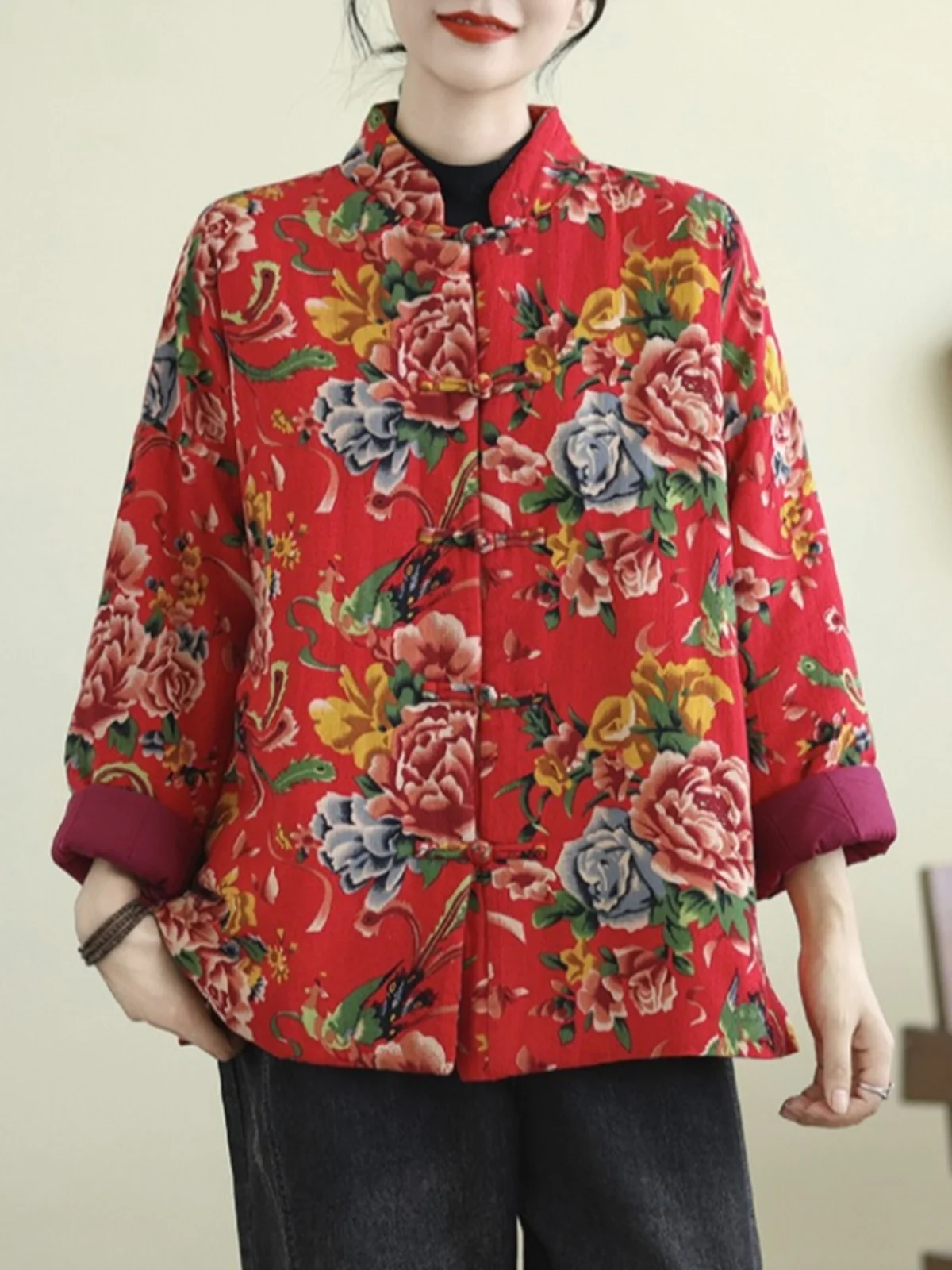 Китайская куртка на хлопковой подкладке в стиле ретро хлопково-льняная верхняя